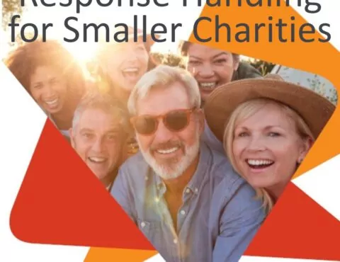 Response handling for smaller charities written above image of smiling charity supporters on Woods Valldata branding
